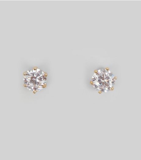 Gold Cubic Zirconia Stone Stud Earrings | New Look