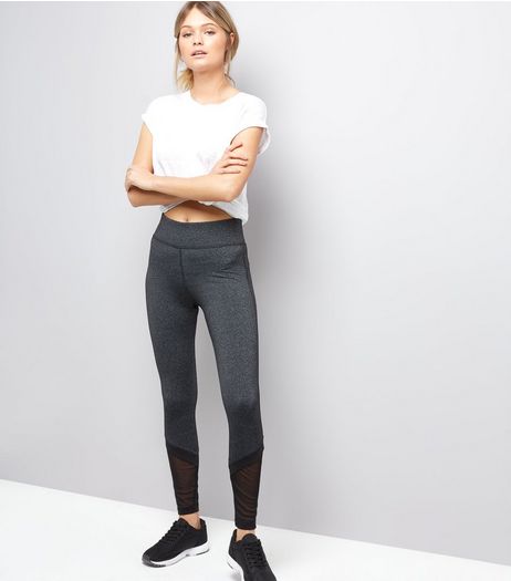 Dark Grey Mesh Hem Running Leggings | New Look