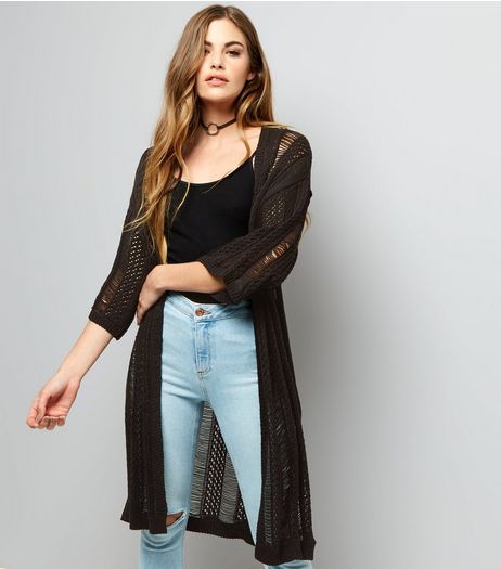 Black Ladder Crochet Kimono | New Look