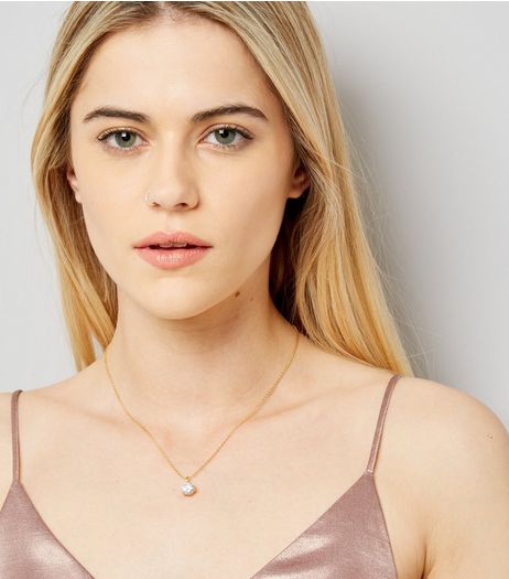 Gold Cubic Zirconia Pendant Necklace | New Look