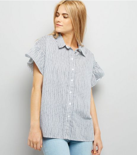 Noisy May White Stripe Frill Short Sleeve Shirt | New Look