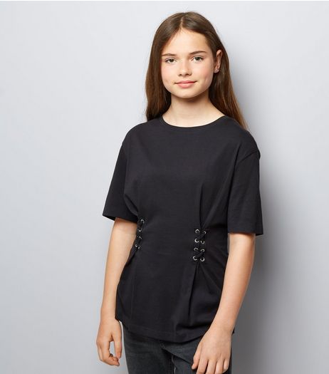 Teens Black Lace Up Oversized T-Shirt | New Look