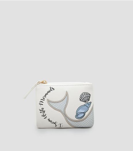 White I Swim With Mermaids Zip Top Purse | New Look