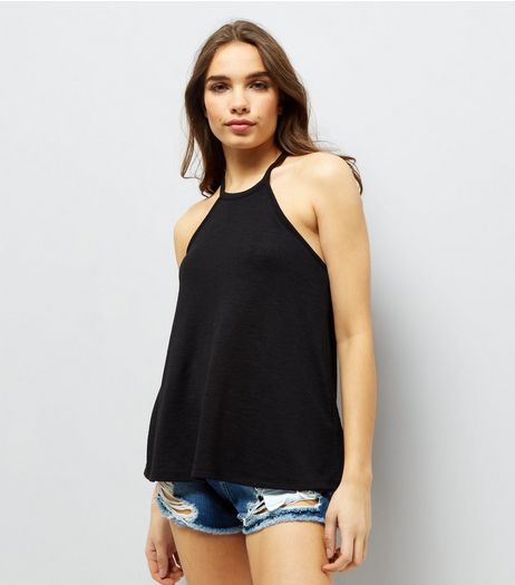 Black Lace Back High Neck Cami Top | New Look