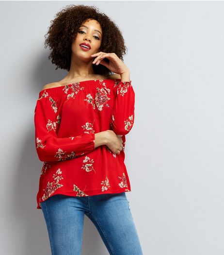 AX Paris Red Floral Bardot Top | New Look