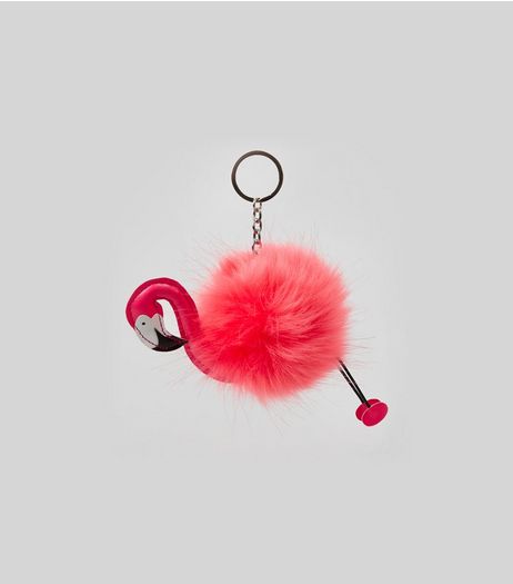 Pink Faux Fur Flamingo Pom Pom Keyring | New Look