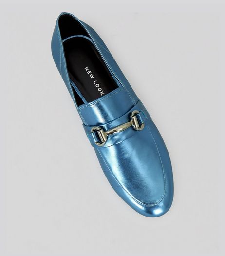 Blue Metallic Snaffle Trim Loafers | New Look