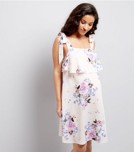 Maternity Pink Floral Print Tie Strap Dress | New Look