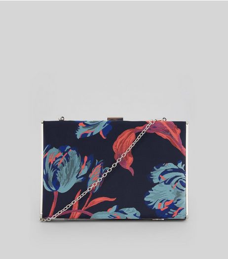 Blue Floral Box Clutch | New Look