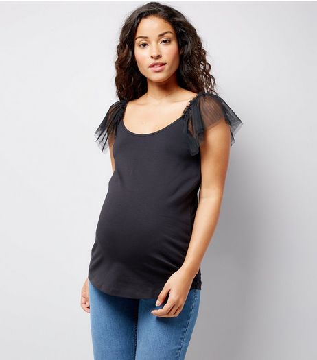 Maternity Black Mesh Sleeve Top | New Look