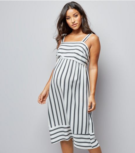 Maternity White Stripe Midi Dress | New Look