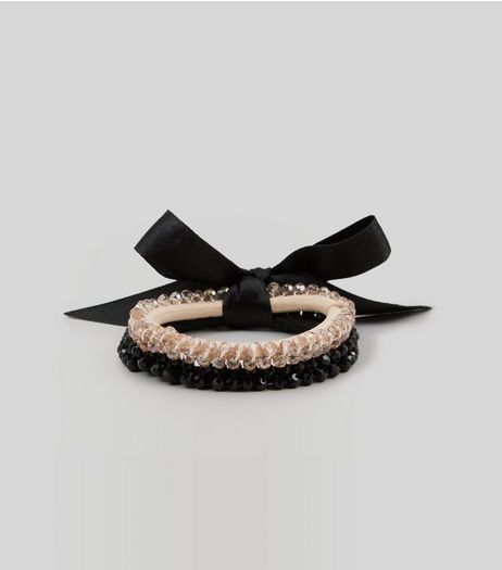 2 Pack Pink and Black Bead Detail Hairbands | New Look