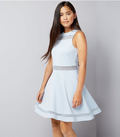 Teens Blue Mesh Insert Skater Dress | New Look