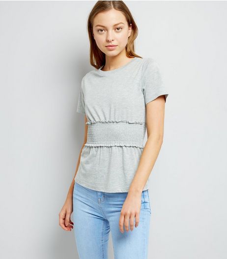 Mid Grey Shirred Waist T-Shirt | New Look