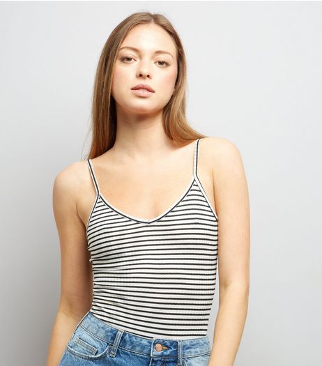 White Stripe Cross Strap Back Bodysuit | New Look