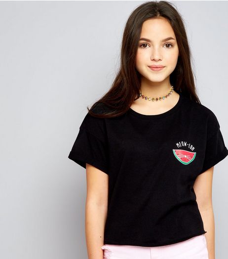 Teens Black Meow-Lon Logo T-Shirt | New Look