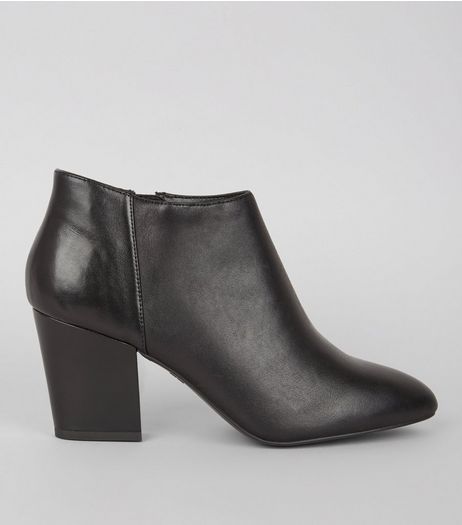 Black Leather Block Heel Shoe Boots | New Look