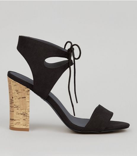 Black Tie Up Cork Block Heels | New Look