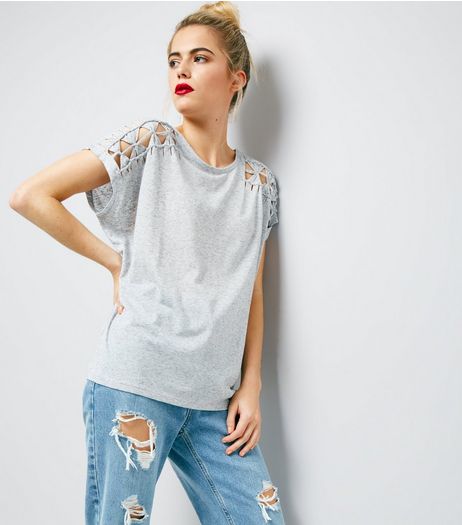 Mid Grey Cut Out Trim T-Shirt | New Look