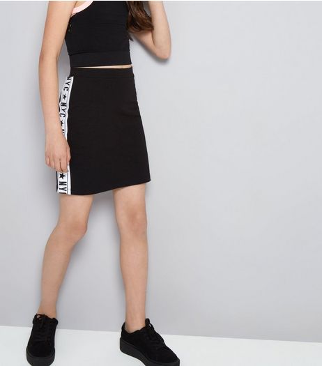 Teens Black NYC Side Stripe Tube Skirt | New Look