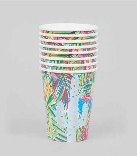 Green Tropical Print Paper Cups | New Look