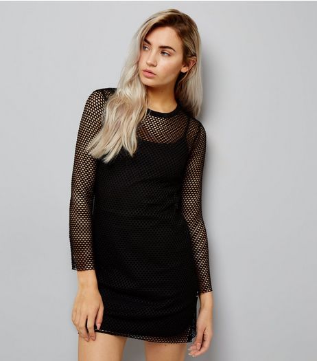 Petite Black Mesh Bodycon Dress | New Look