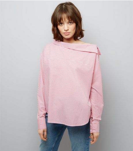 Red Stripe Bardot Neck Blouse | New Look