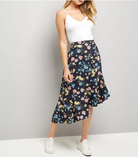 Blue Floral Print Hanky Hem Skirt | New Look