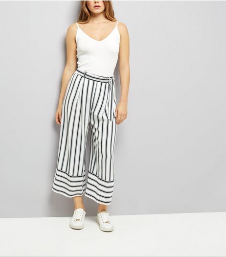 White Tie Waist Stripe Cropped Trousers | New Look