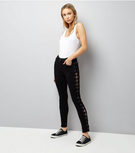 Parisian Black Lattice Side Skinny Jeans | New Look