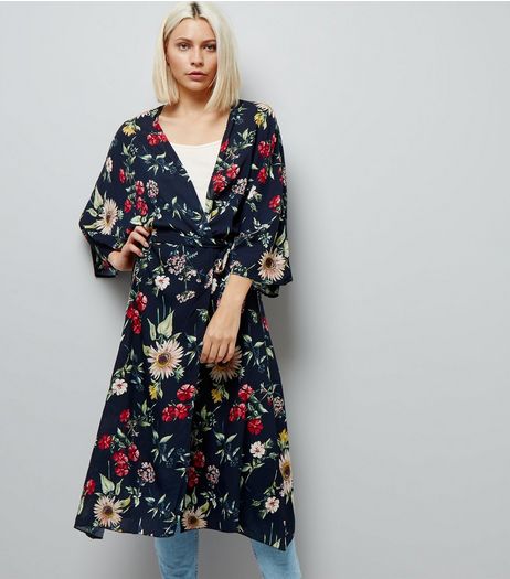 Blue Floral Print Kimono | New Look