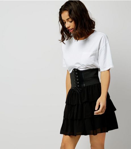 Petite Black Tiered Corset Skirt | New Look