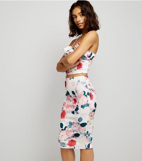 Petite Pink Floral Print Bodycon Midi Skirt | New Look