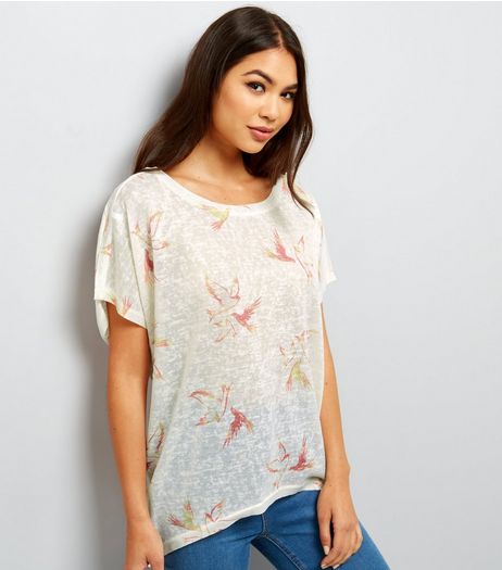 Apricot White Bird Print Oversized Top | New Look