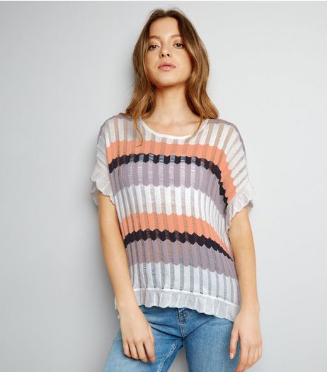 Apricot Cream Stripe Ribbed Oversized Top | New Look