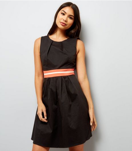 Apricot Black Satin Contrast Tape Waist Dress | New Look