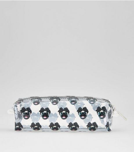 Clear Pug Print Pencil Case | New Look