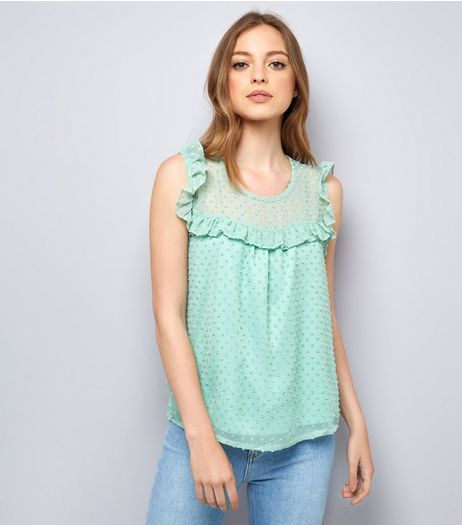 Blue Vanilla Mint Green Spot Mesh Top | New Look