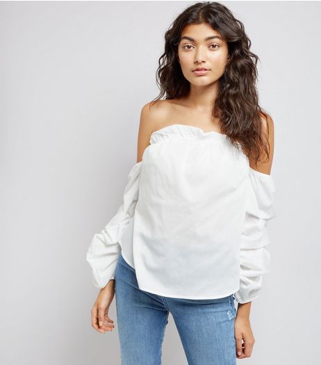 Pink Vanilla Cream Ruched Sleeve Bardot Neck Top | New Look