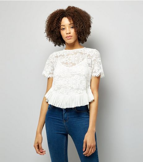 Pink Vanilla White Lace Frill Hem Top | New Look