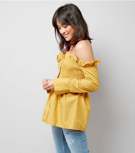 Pink Vanilla Yellow Bardot Neck Frill Trim Top | New Look