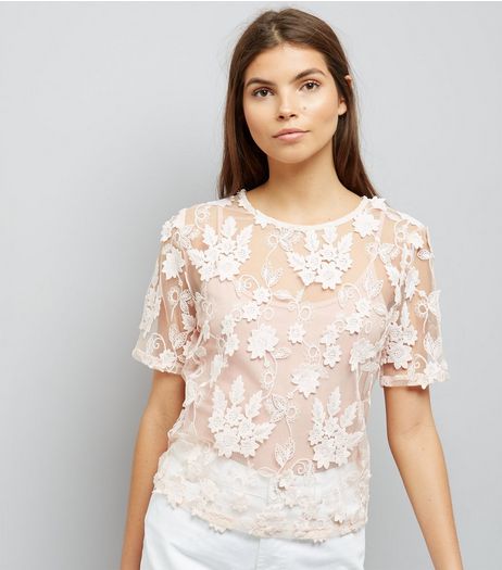 Pink 3D Leaf Floral Lace Top | New Look