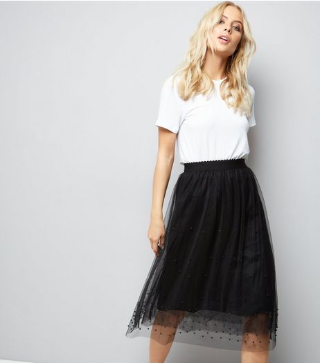 Cameo Rose Black Beaded Mesh Midi Skirt | New Look