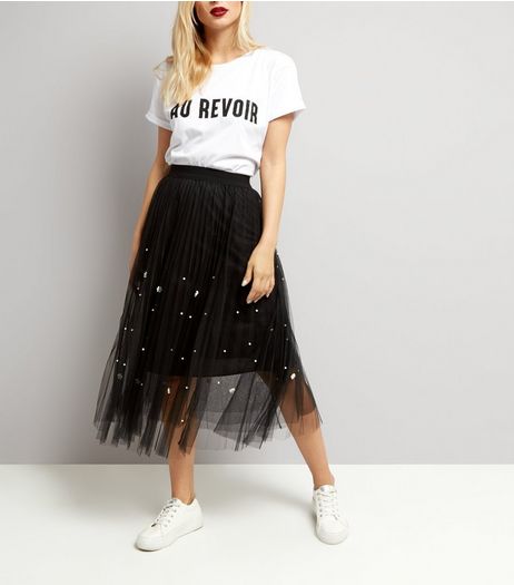 Cameo Rose Black Studded Tulle Midi Skirt | New Look