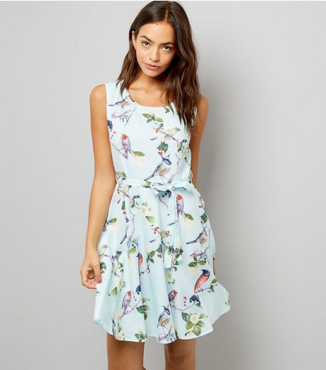 Mela Pale Blue Bird Print Dress | New Look