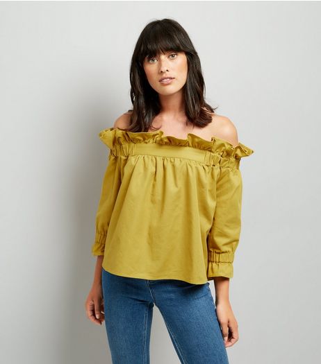 Blue Vanilla Yellow Frill Trim Bardot Neck Top | New Look