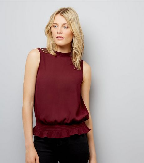 Burgundy Shirred Waist Blouse | New Look