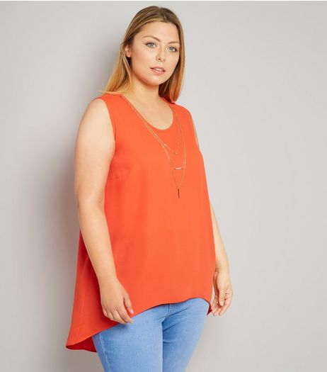 Curves Orange Necklace Detail Split Back Top | New Look