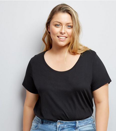 Curves Black Scoop Neck T-Shirt | New Look