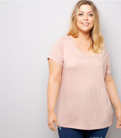 Curves Pink Scoop Neck T-Shirt | New Look